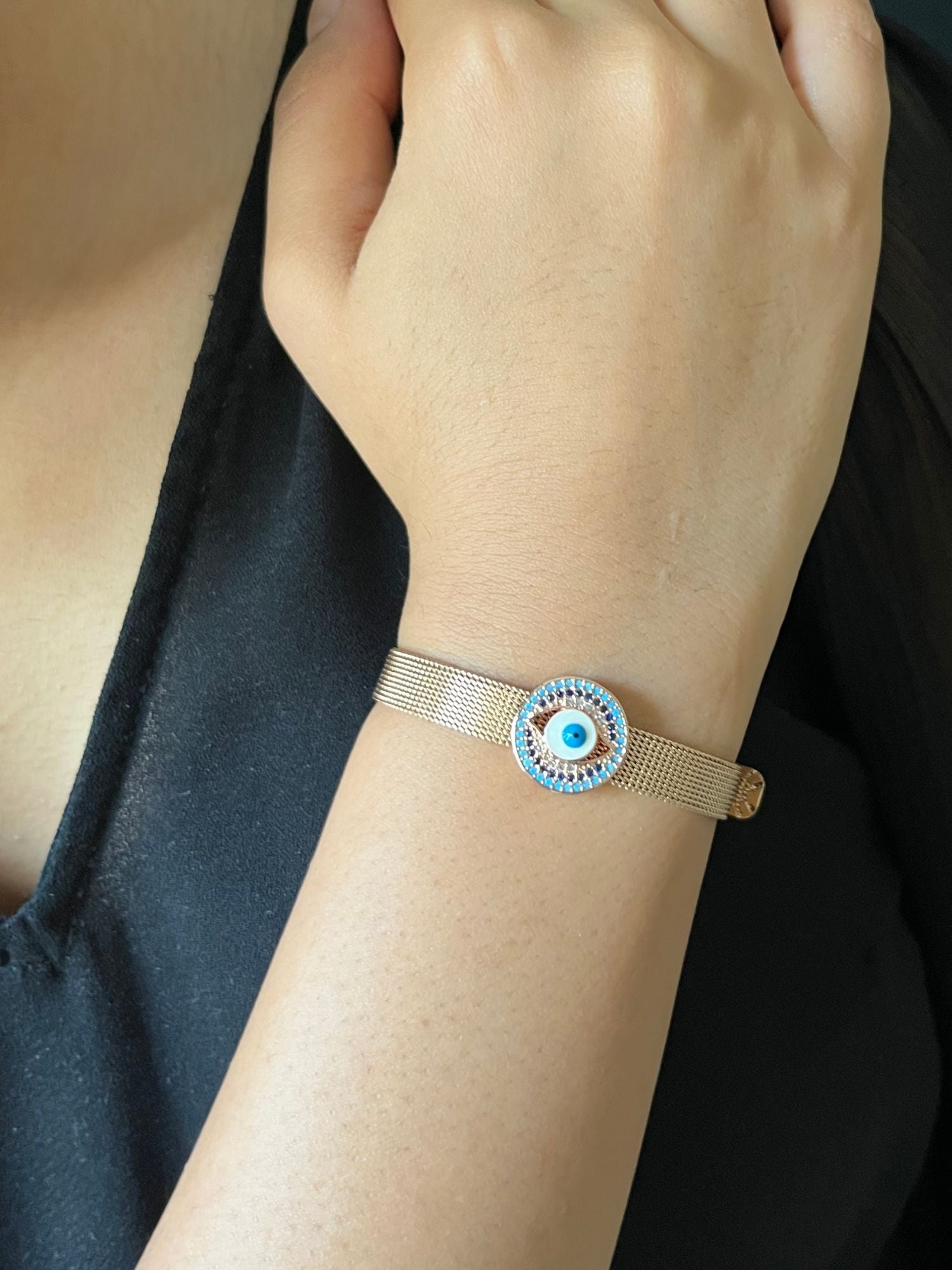 Casual Wear Rose Gold Bracelet Evil Eye Bracelet Johori
