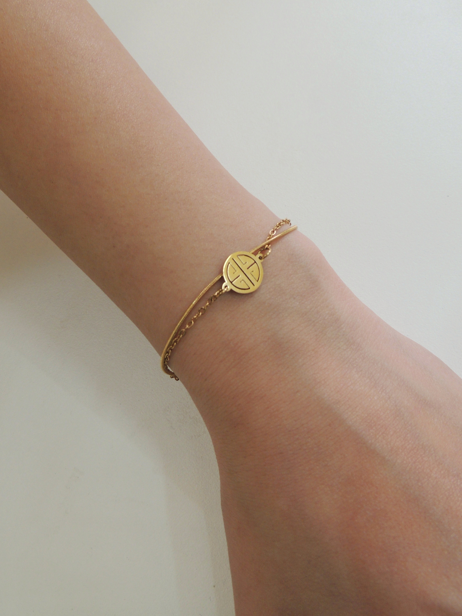 Gold Double Chain Charm Bracelet