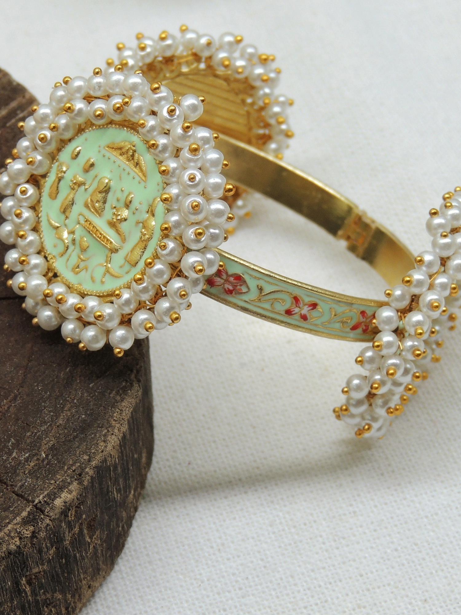 Shop Mint Meenakari Pearl Bangle Real Pearl Jewellery by Johori