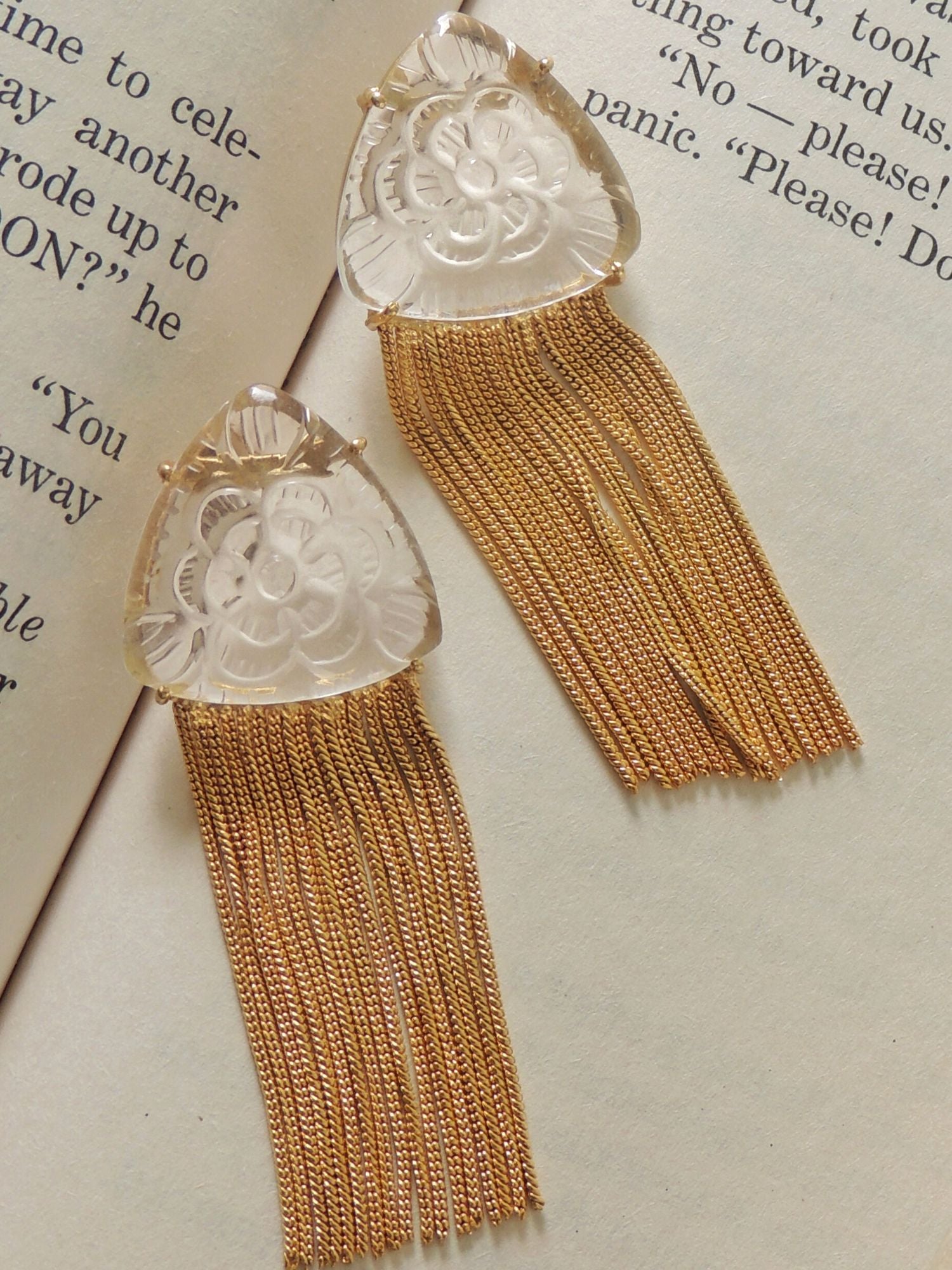 Western White Craving Stone Chain Earring - Main Image