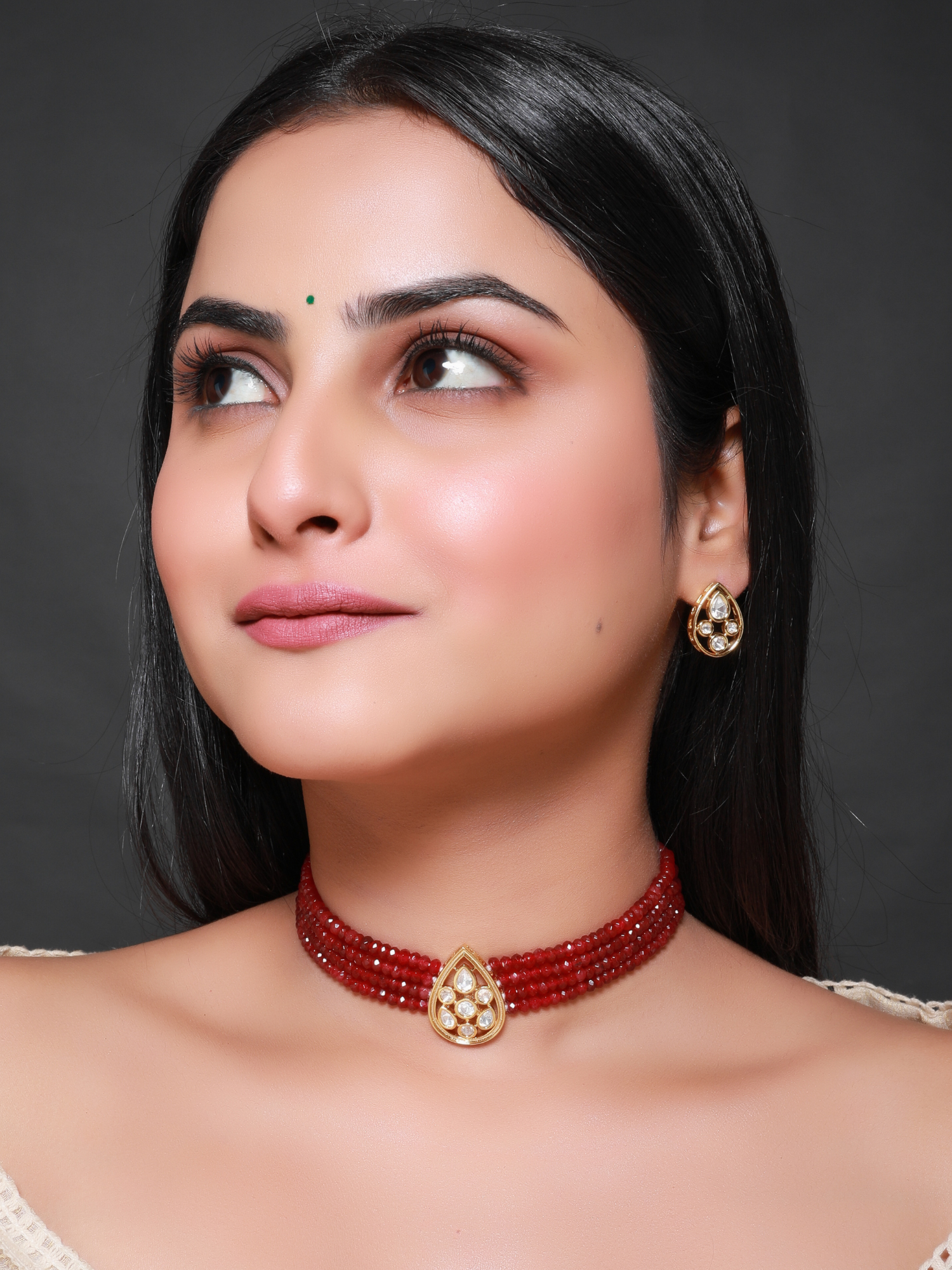Buy Real Gold-Plated Red Polki Pearl Choker Necklace by JOHORI