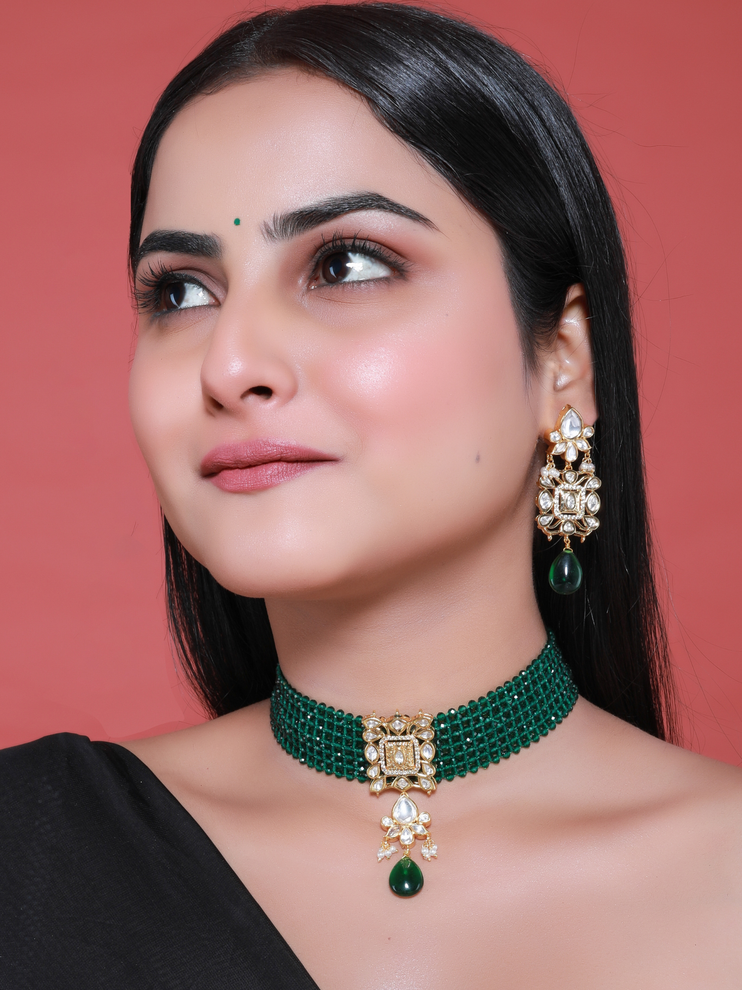 Pearl Green Gold Plated Choker Set Chokerset Johori