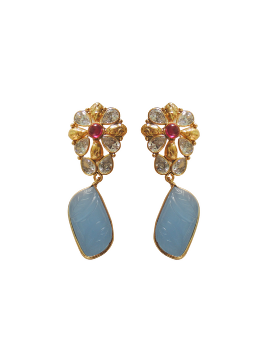 Stylish Gold Plated Carving Stone Earring