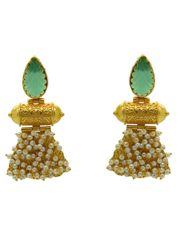 Gold Plated Unique Craving Stone Designer Earring