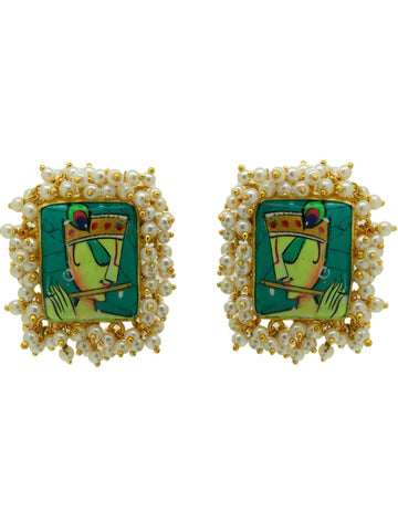 Hand-painted Krishna Gold Plated Studs
