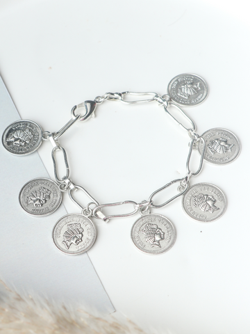 Handcrafted Silver Plated Coin Bracelet