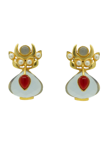 Transparent Blue & Ruby Gold Plated Studs
