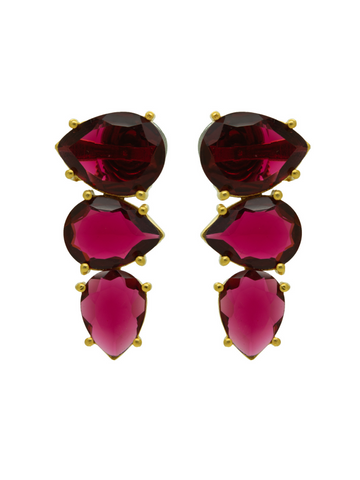 Transparent Ruby Colour Stone Gold Plated Earring