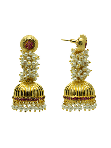 Traditional Gold Plated CZ Pearl Jhumka