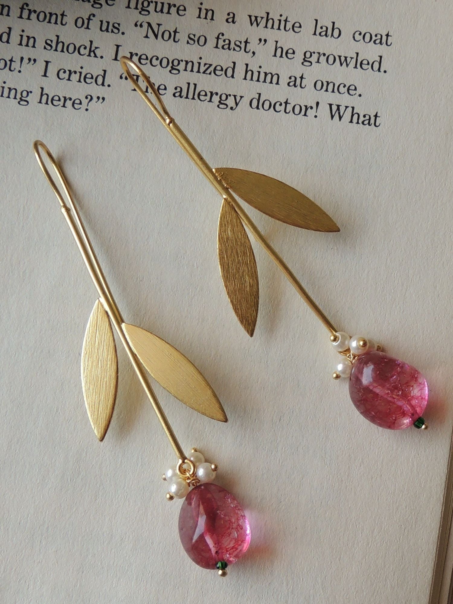 Buy Stylish Pink U-Hook Leaf Earrings Online at Johori