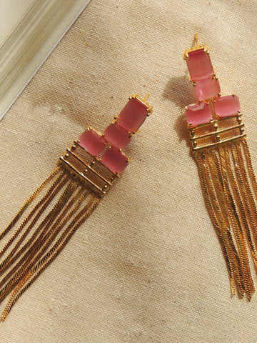 Stylish Pink Gold Plated Chain Earring