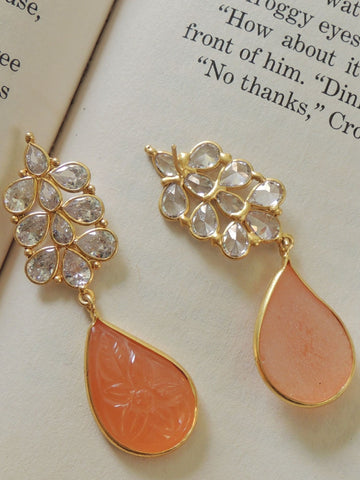 Handcrafted Orange Craving Stone Earrings