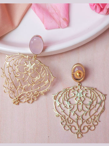 Handcrafted Heart Shape Pink Earring - Johori
