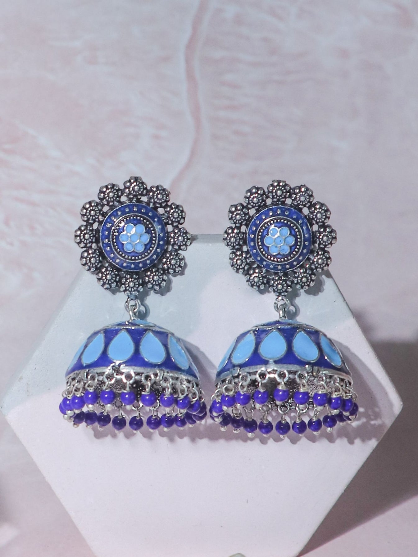 Blue - Bishnupur Handpainted Terracotta Jhumki Earrings 86
