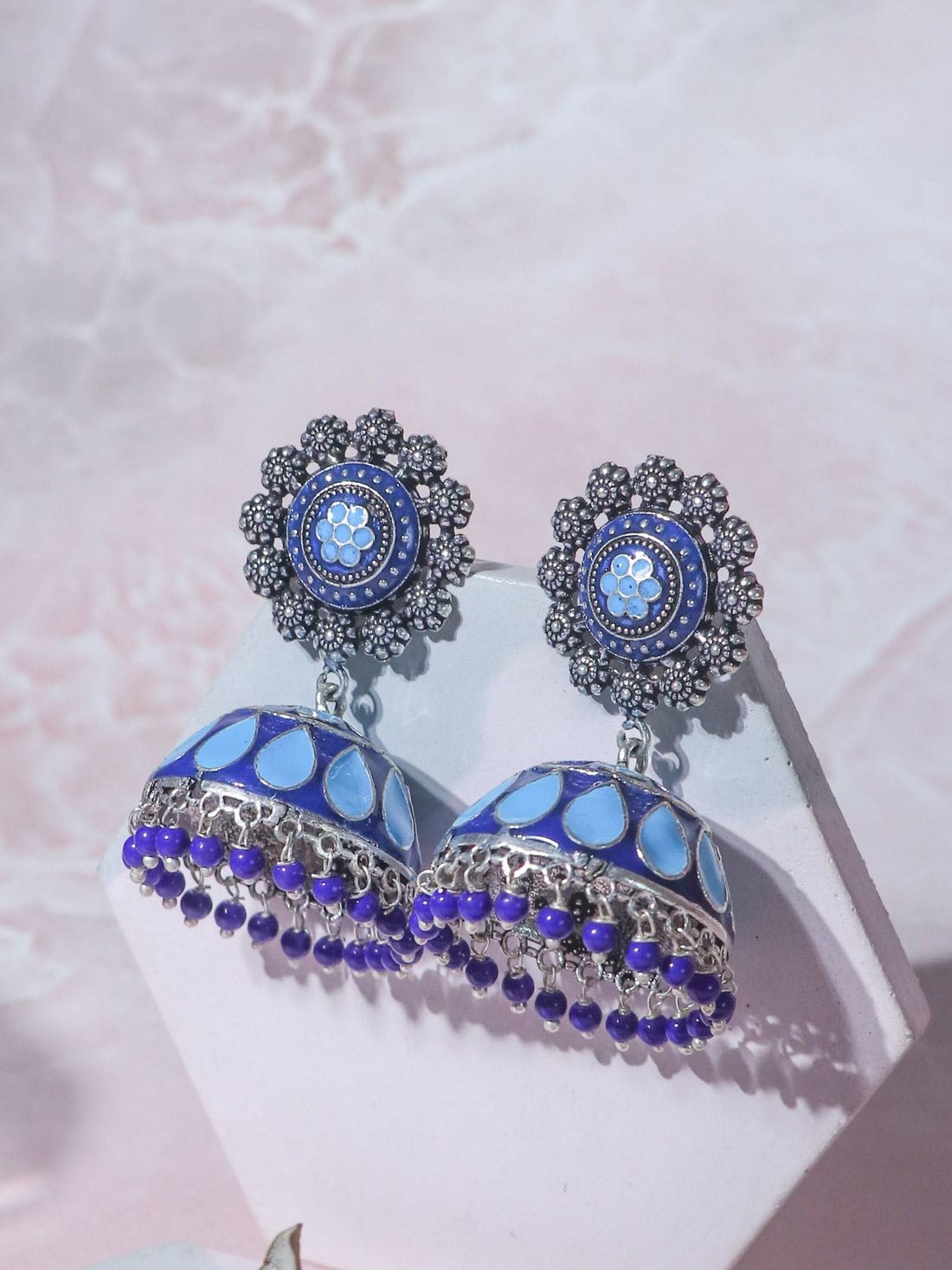Blue - Abira Handcrafted GS Fabart Jhumki Earrings