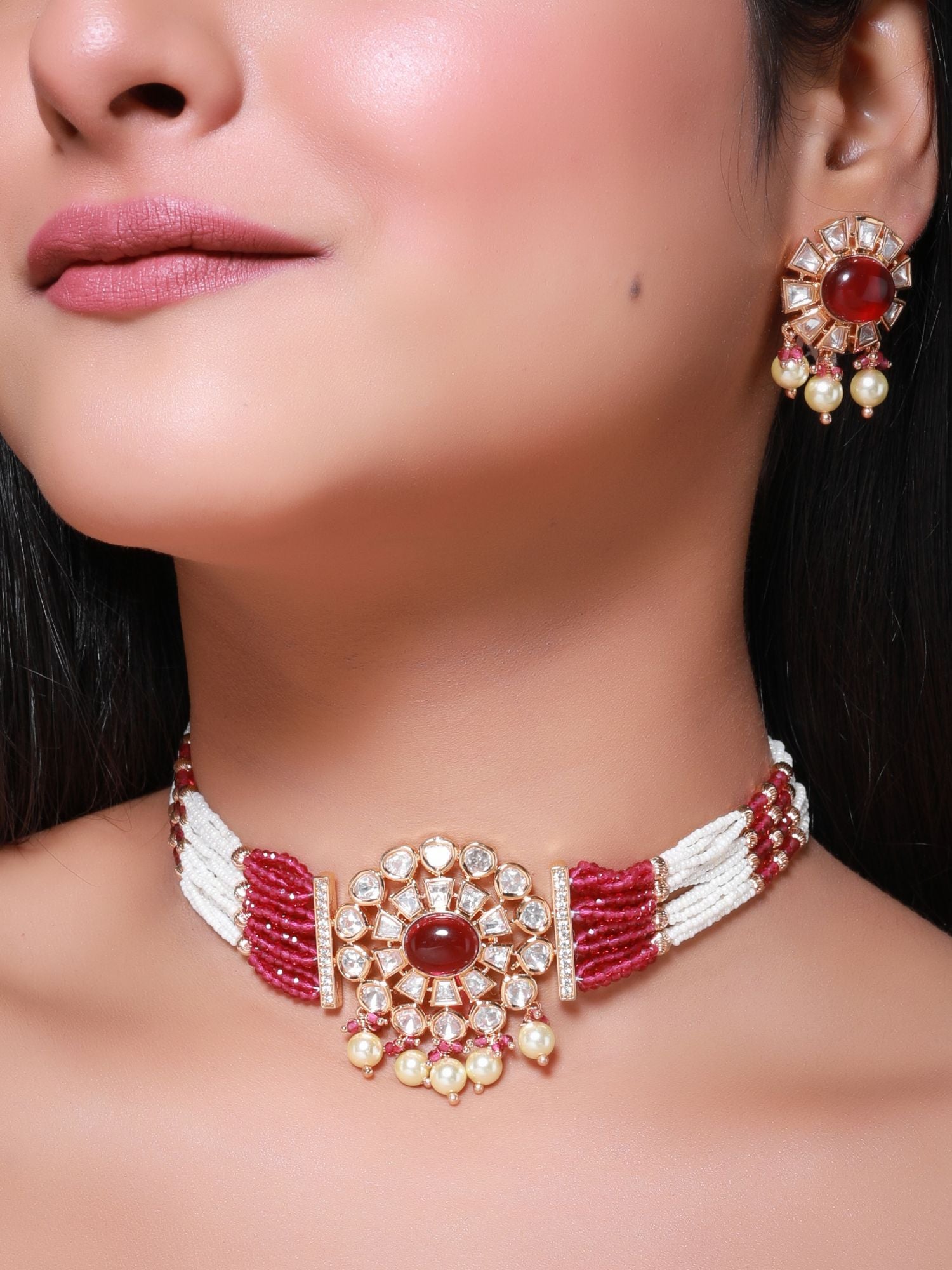 Buy online Karatcart Gold Plated Red Beads Kundan Choker Necklace Set from  Sets for Women by Karatcart for ₹1409 at 70% off | 2024 Limeroad.com