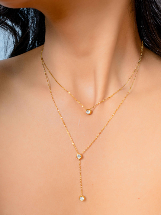 Dainty Diamond Layer Necklace - Gold