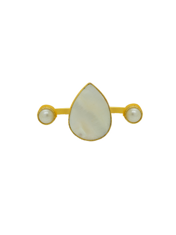 Matte Gold Plated MOP Dual-Finger Ring