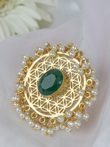 Festival Green Gold Plated Jali Ring
