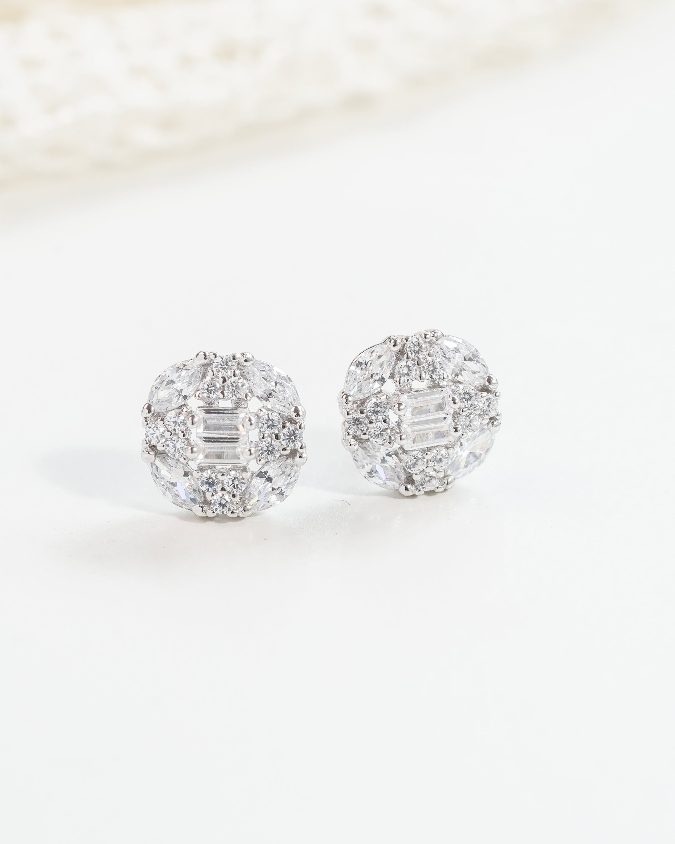 Shop Delightfull Silver Zircon Round Studs Silver Earrings Johori