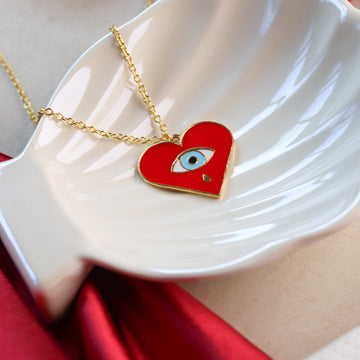 Evil Red Heart Pendant With Chain - Gold Plated