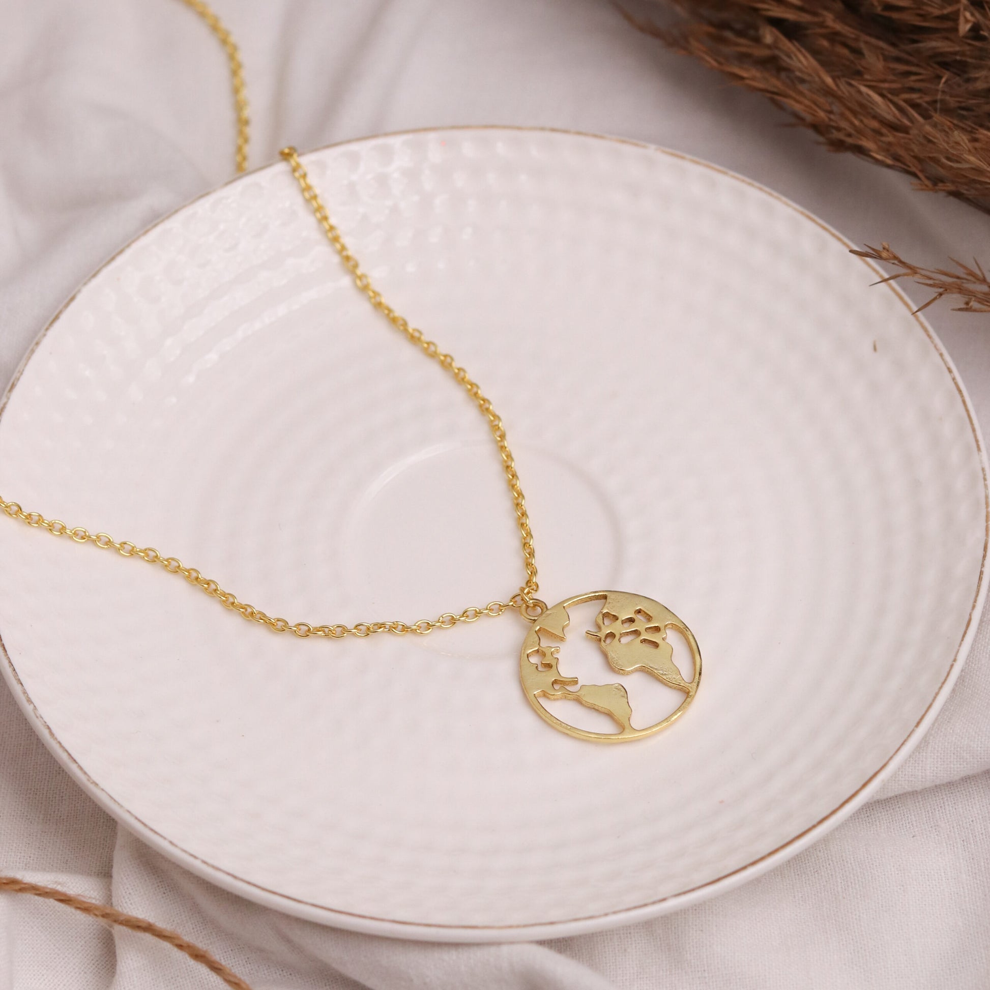 World Map Pendant Gold Plated - Main Image