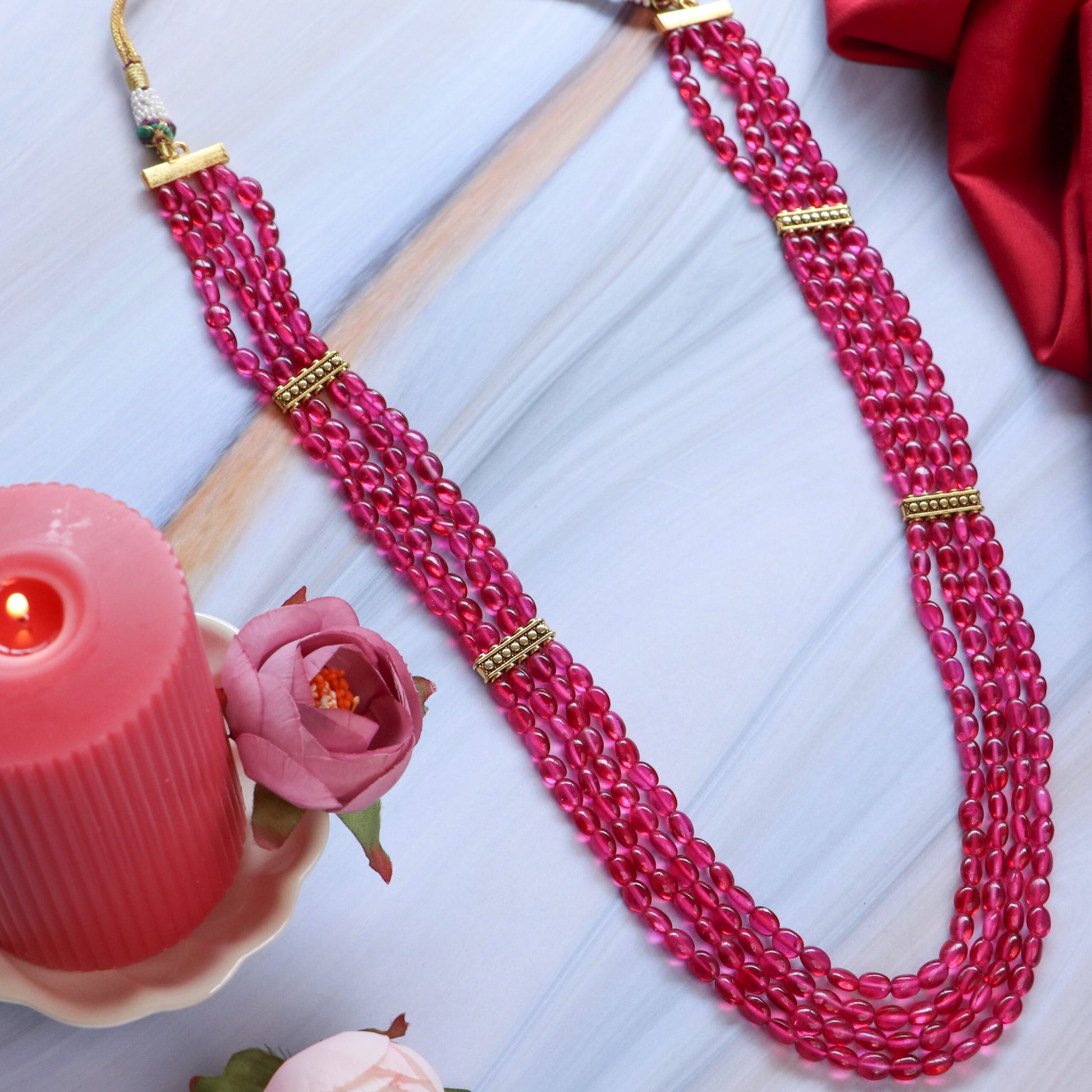 Designer Pink Mani Beads Necklace Pearl Necklace Johori